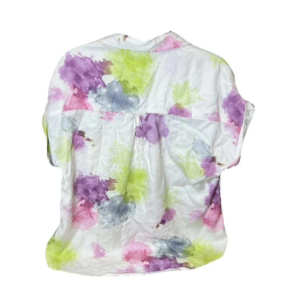 Westbound Womens Sz M Multi Color Pastel Tie Dye Knit Short Sleeve Blouse Top - Picture 2 of 7